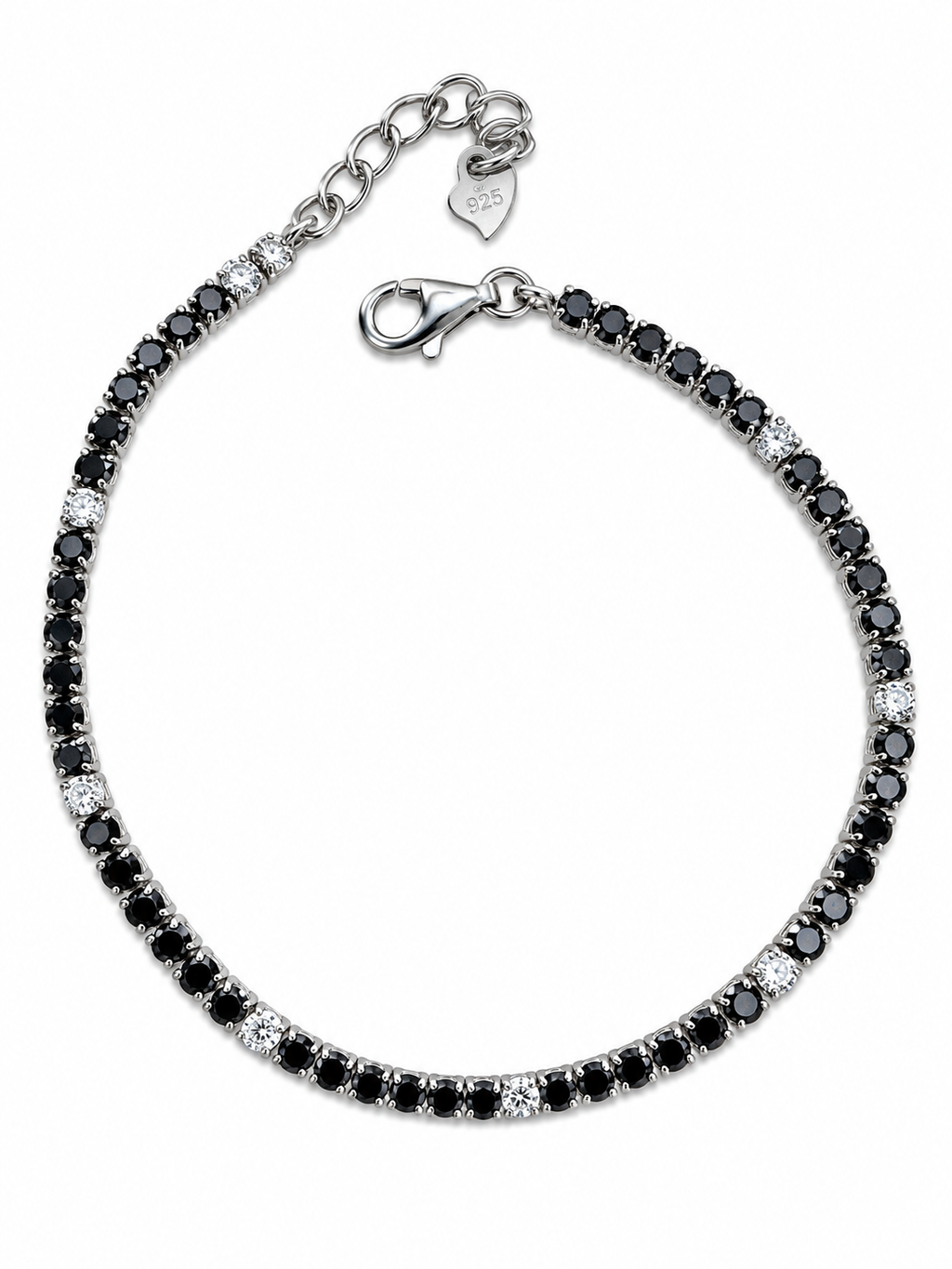 Bracciale tennis nero e bianco in Argento 925