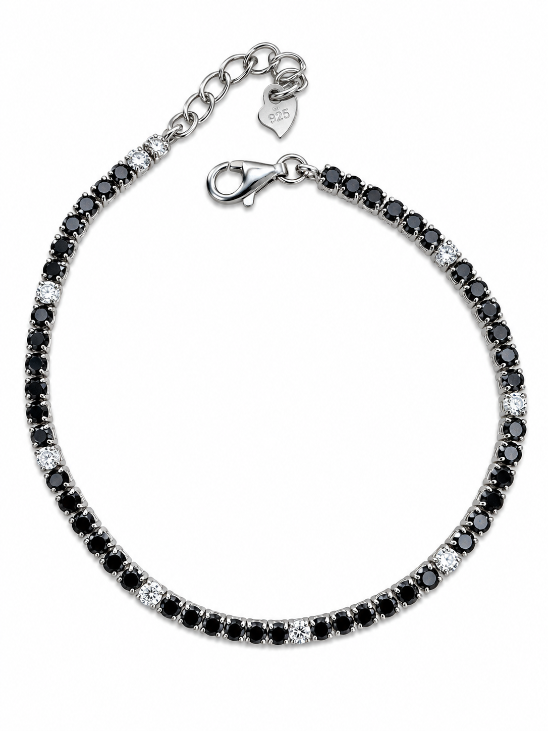 Bracciale tennis nero e bianco in Argento 925
