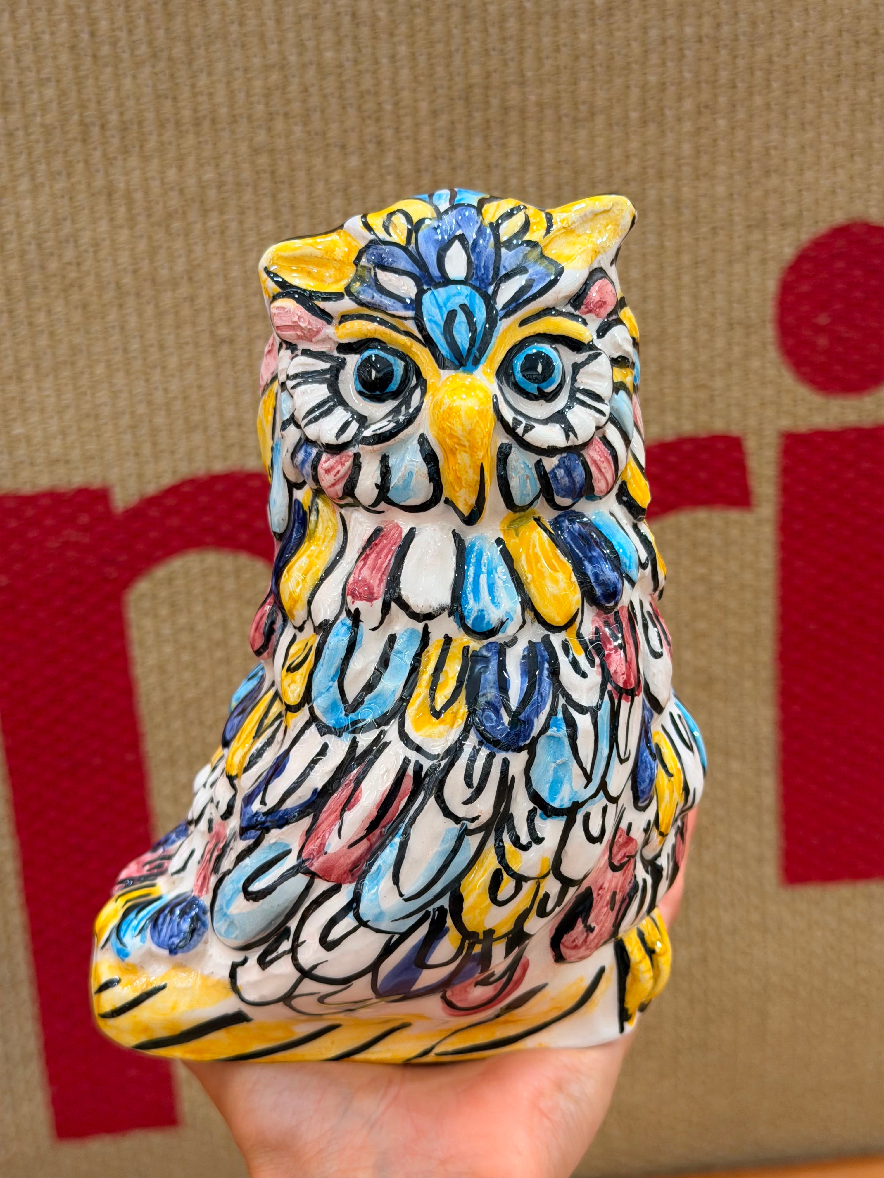 Gufo dipinto a mano in Ceramica di Caltagirone