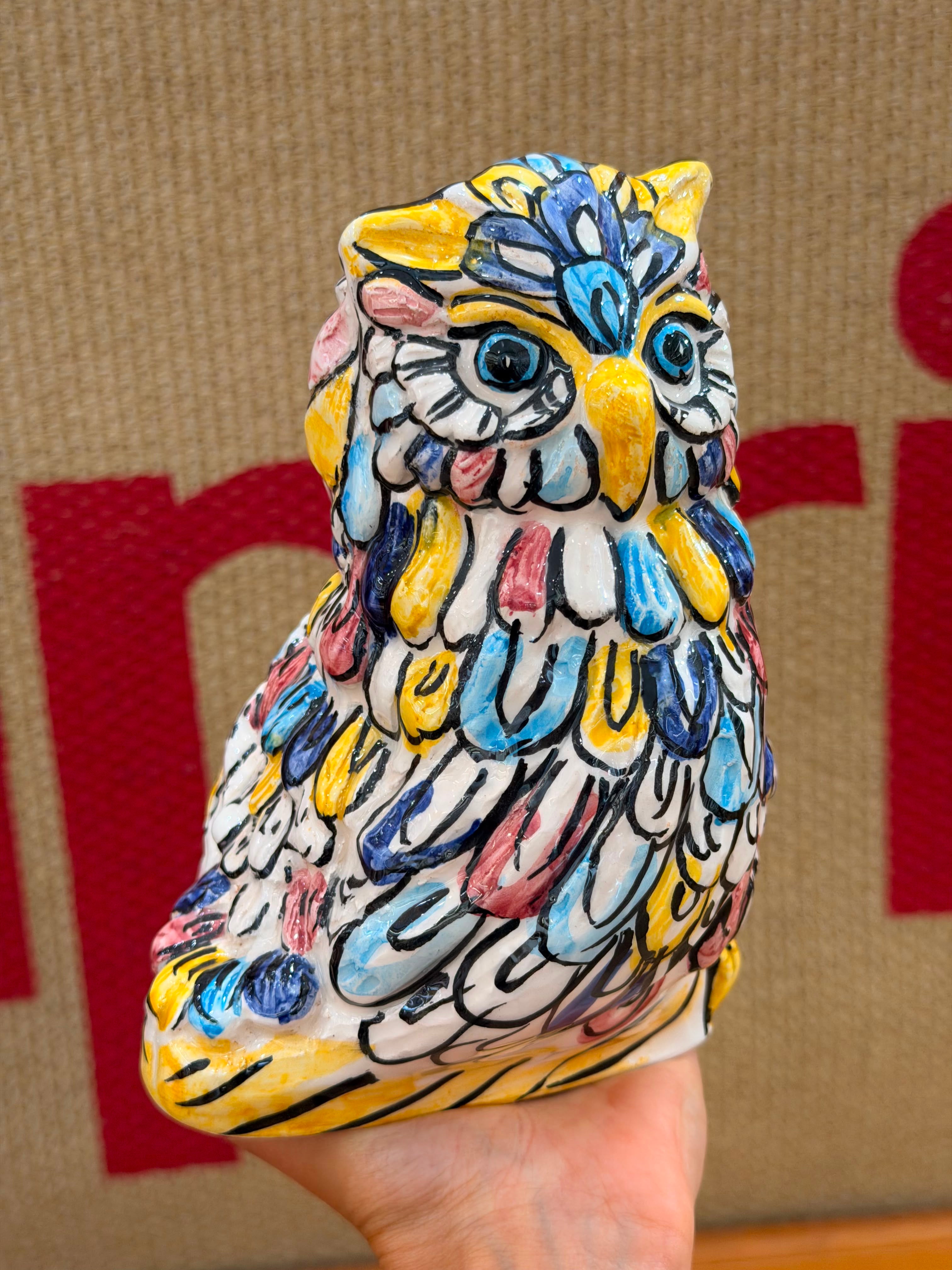 Gufo dipinto a mano in Ceramica di Caltagirone