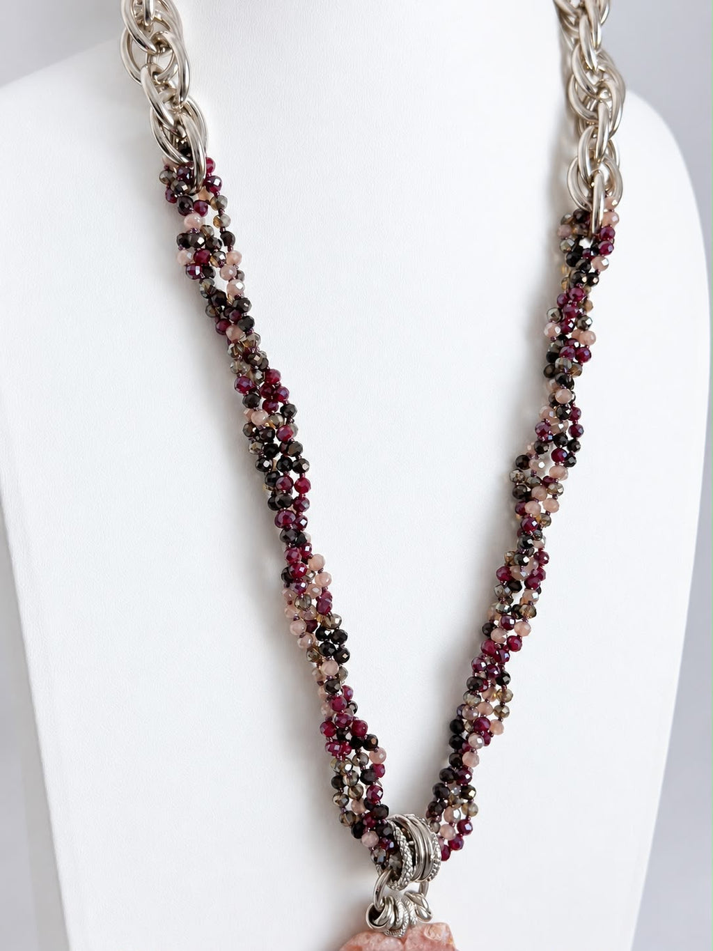 Collana artigianale torchon viola grigio con Agata naturale