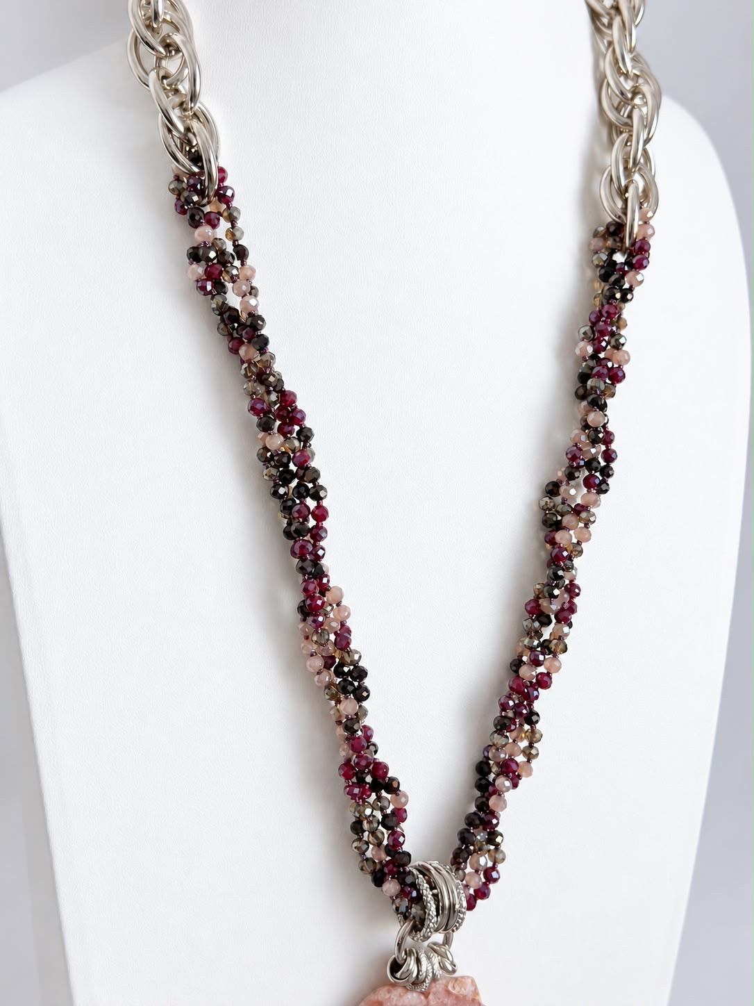 Collana artigianale torchon viola grigio con Agata naturale