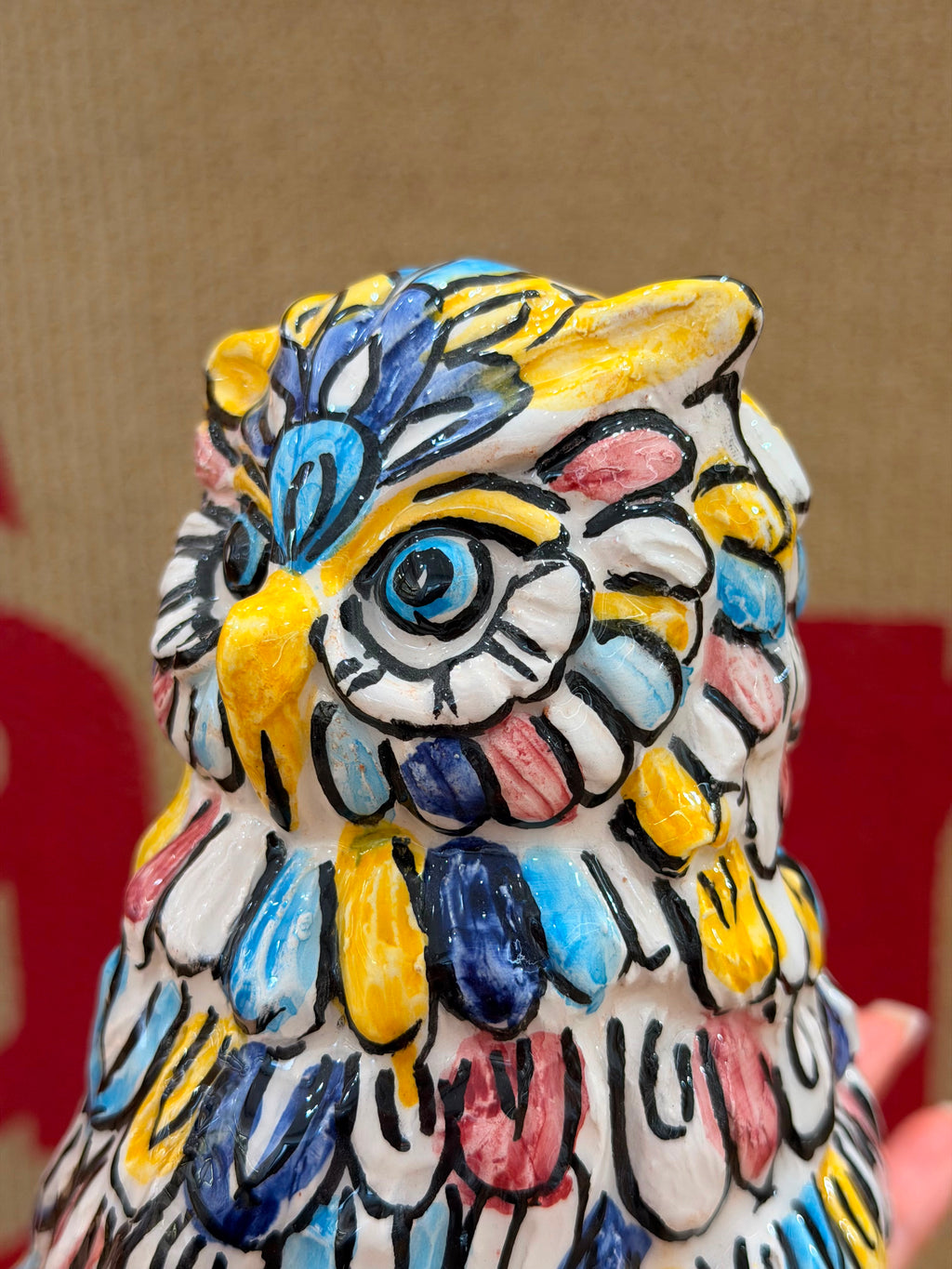 Gufo dipinto a mano in Ceramica di Caltagirone