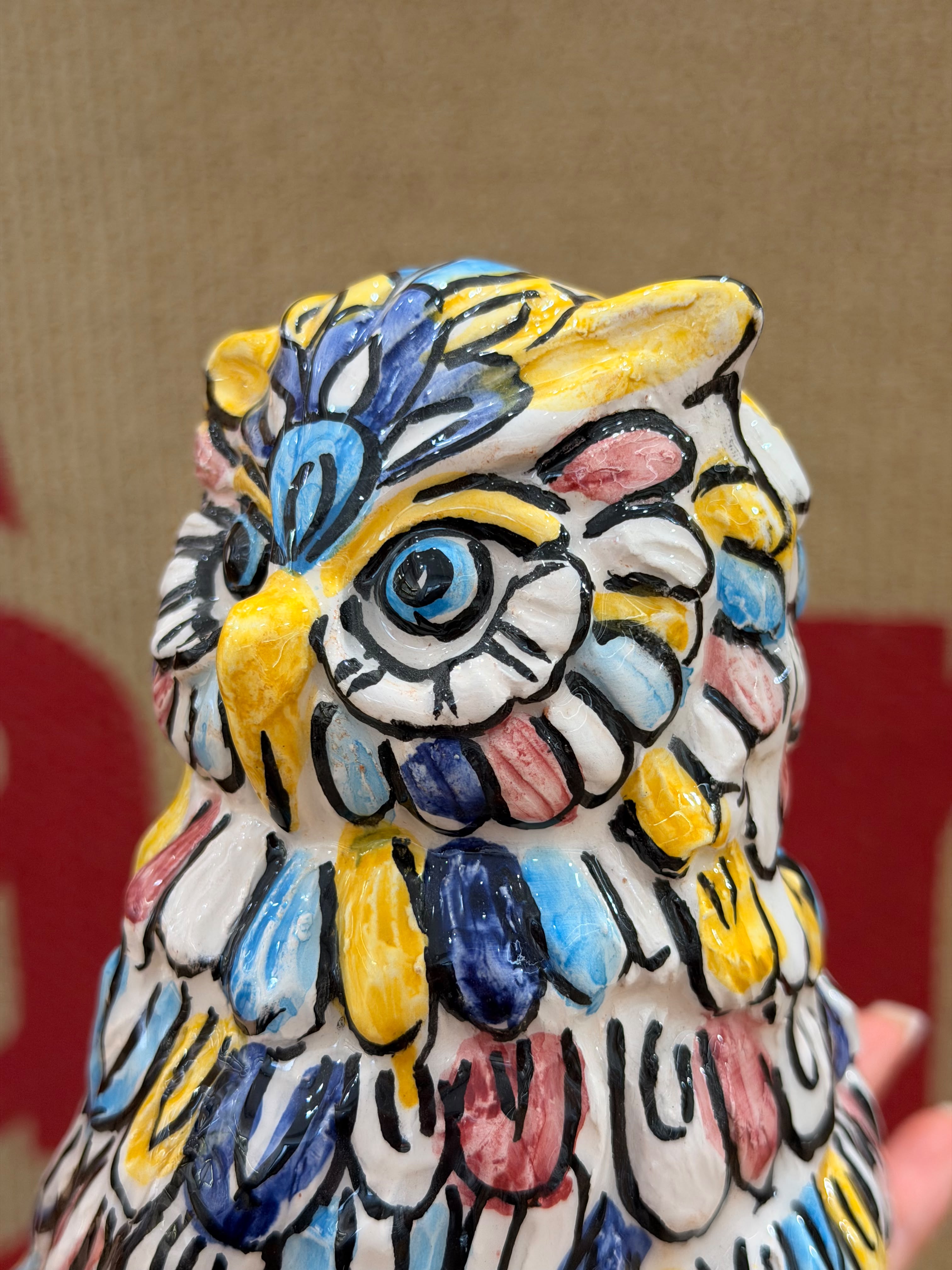 Gufo dipinto a mano in Ceramica di Caltagirone