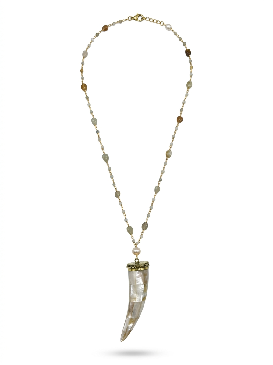 Collana con pendente a corno in madreperla e perla naturale