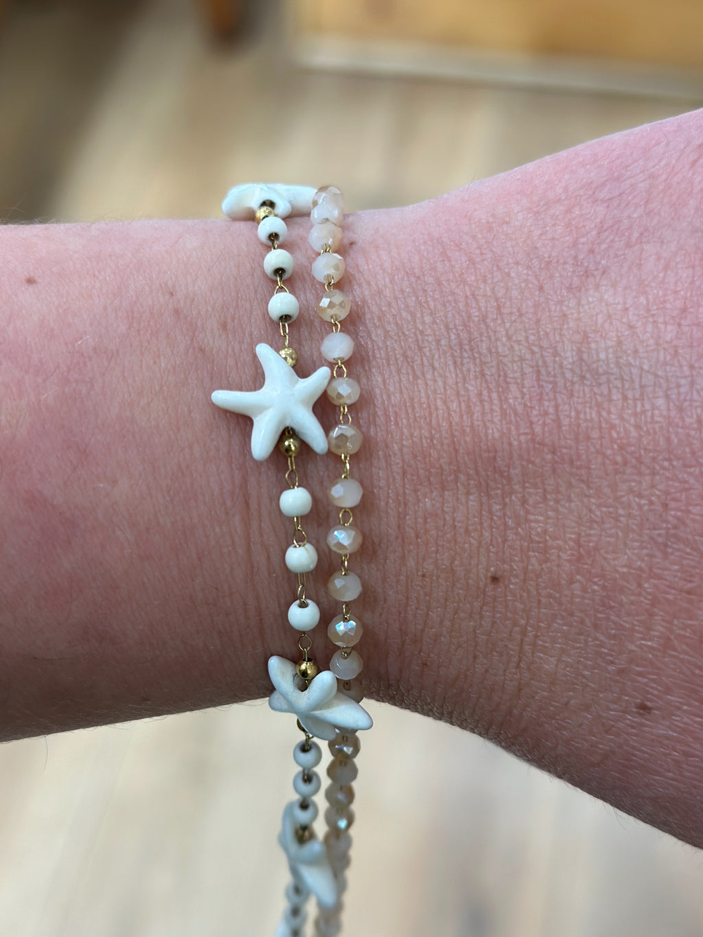 Bracciale doppio giro con stelle marine e cristalli