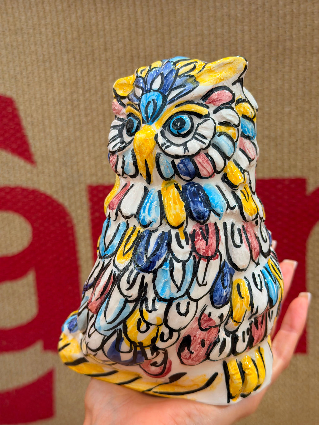 Gufo dipinto a mano in Ceramica di Caltagirone