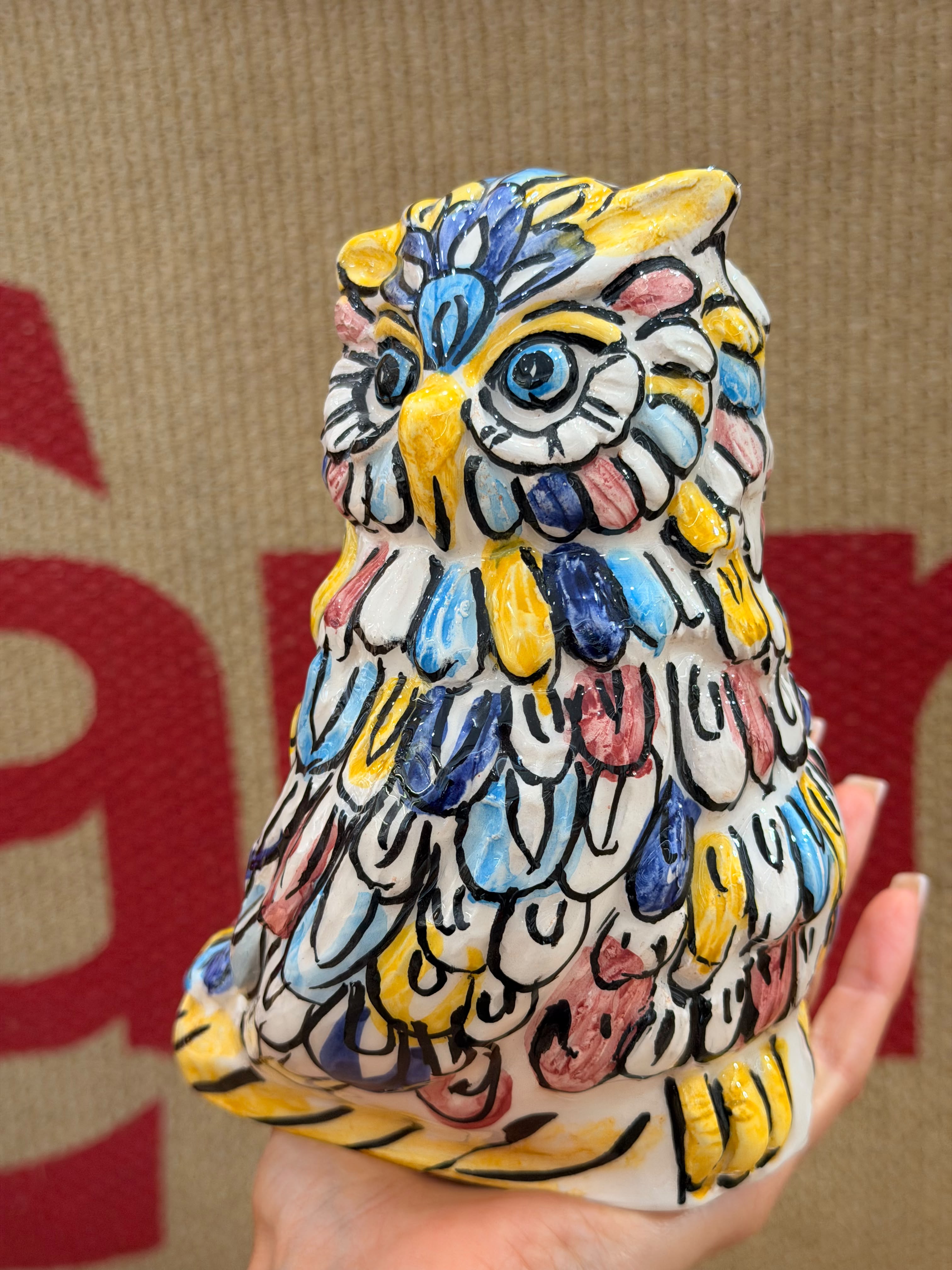 Gufo dipinto a mano in Ceramica di Caltagirone