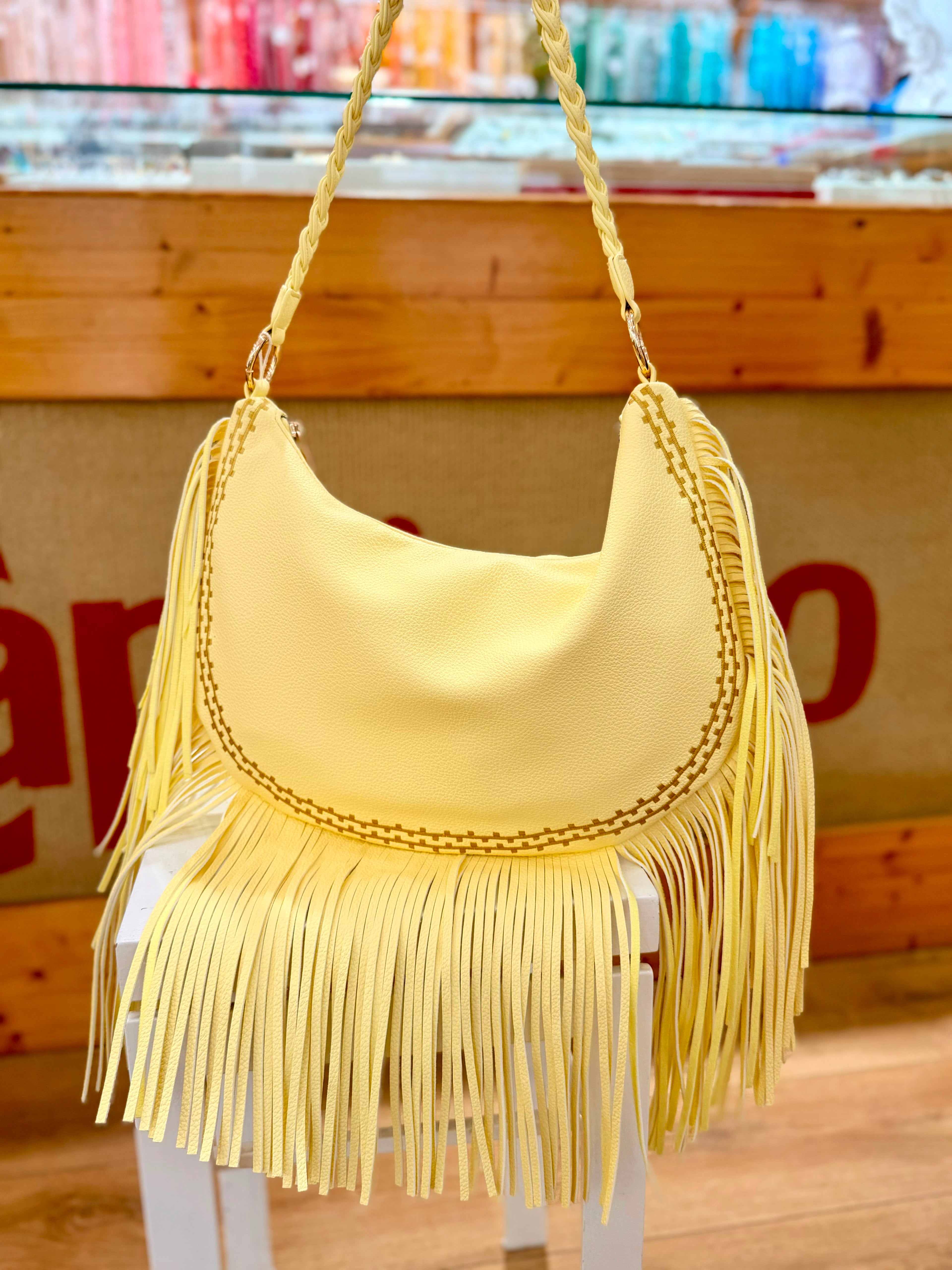 Borsa a mano gialla con frange