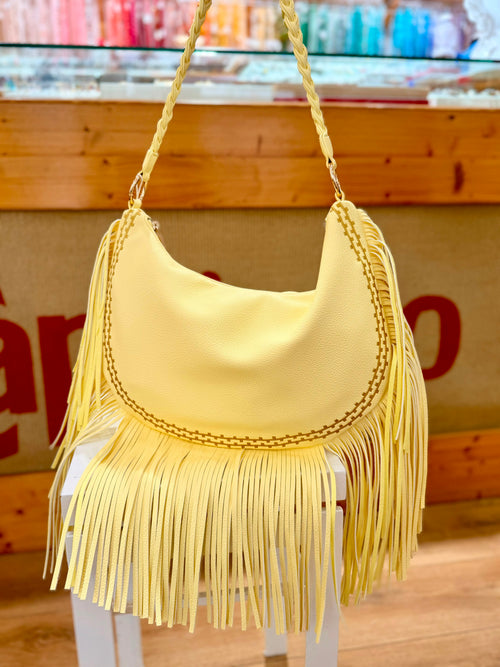 Borsa a mano gialla con frange