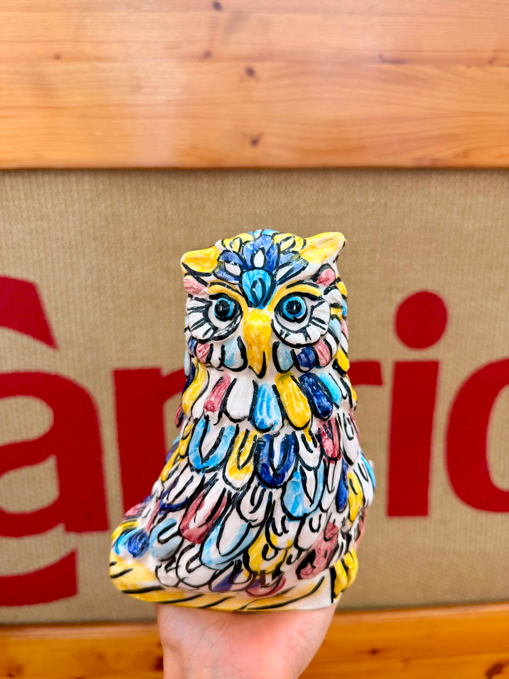 Gufo dipinto a mano in Ceramica di Caltagirone
