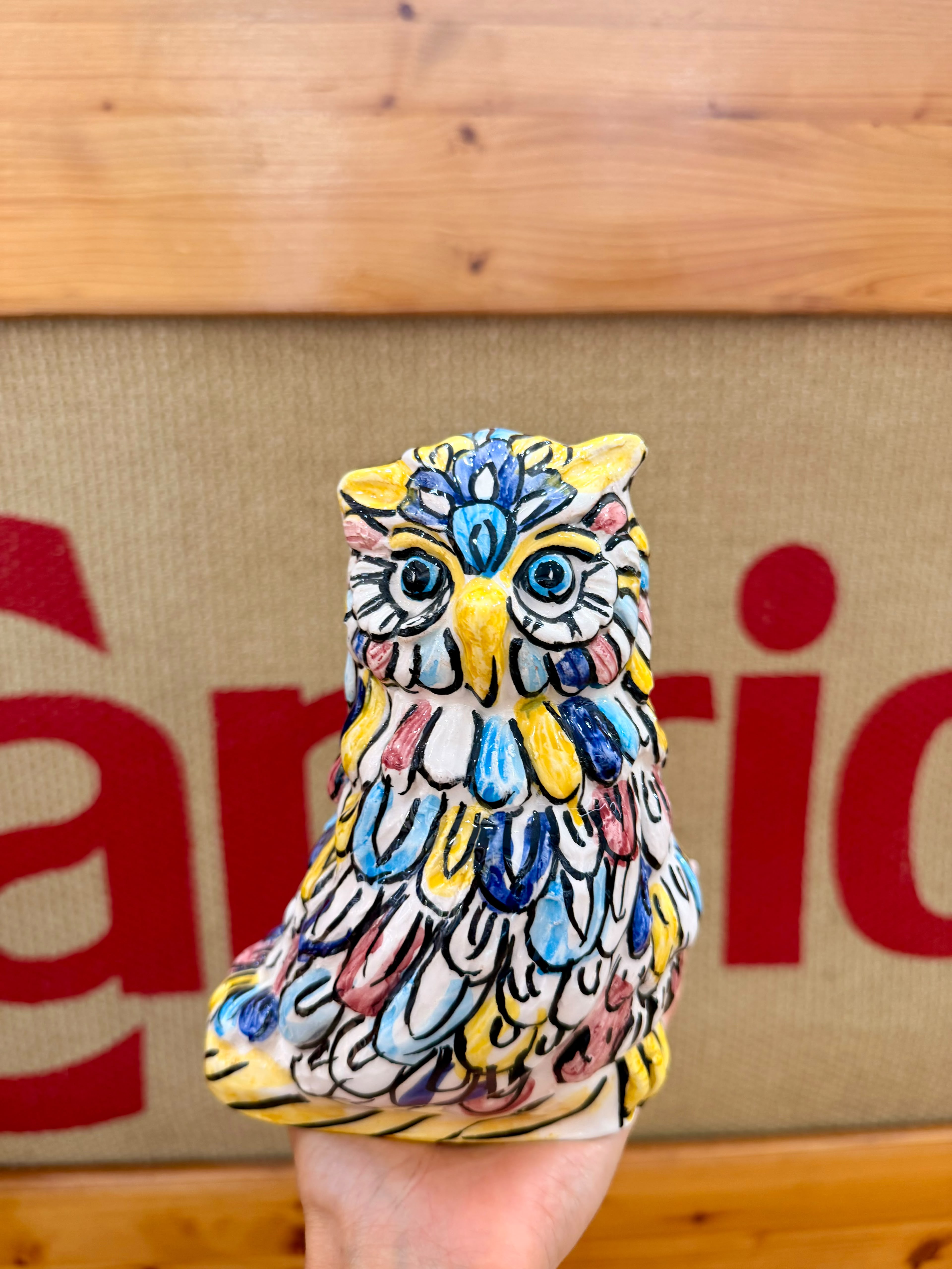 Gufo dipinto a mano in Ceramica di Caltagirone