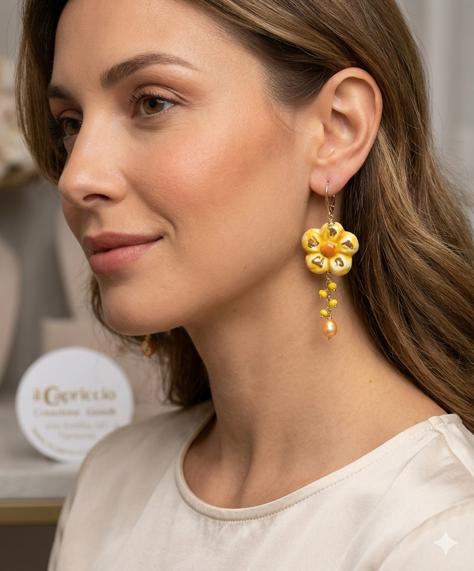 Orecchini "Risveglio di Primavera" – Fiori in Ceramica e Perle