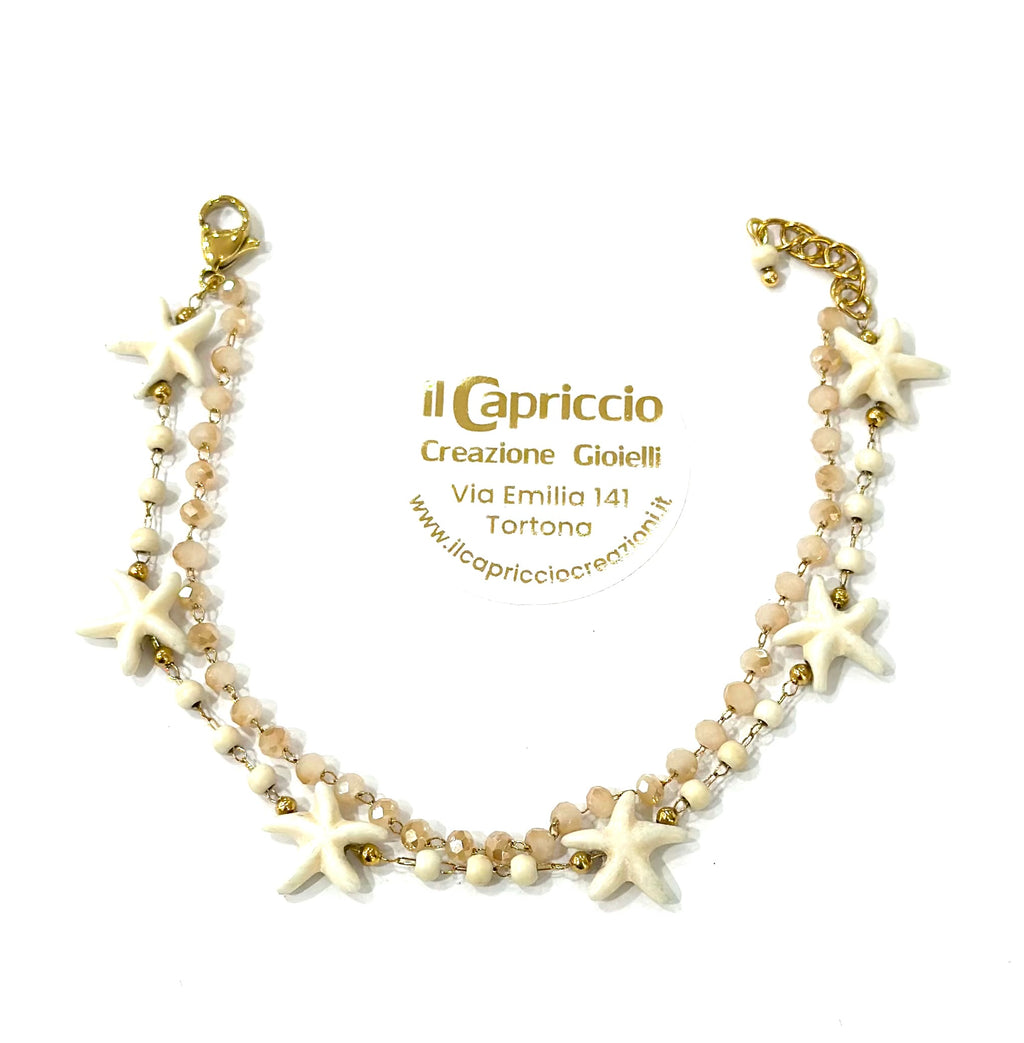 Bracciale doppio giro con stelle marine e cristalli