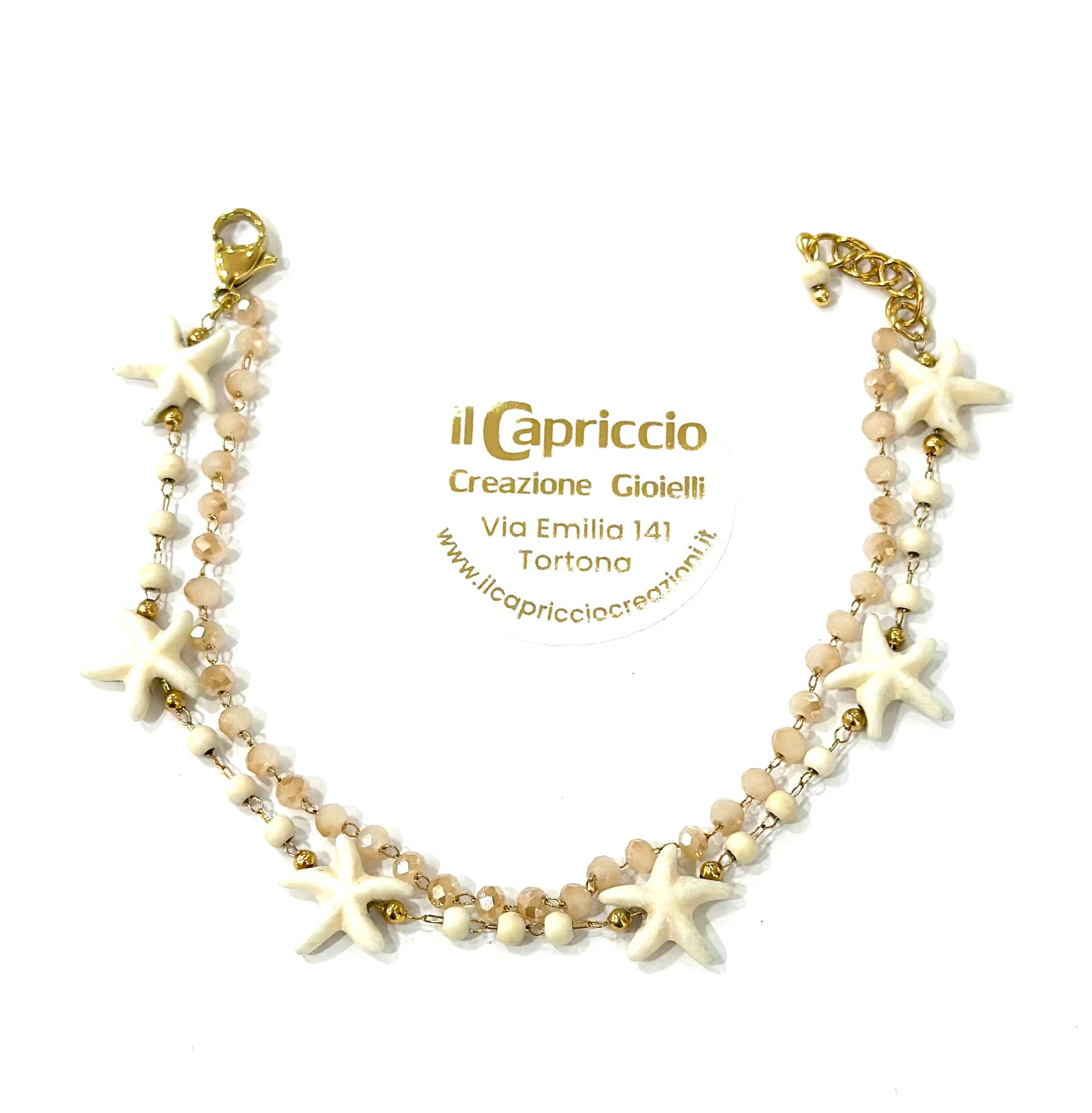 Bracciale doppio giro con stelle marine e cristalli