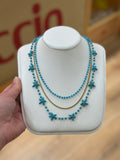 Collana azzurra tre fili girocollo con stelle marine