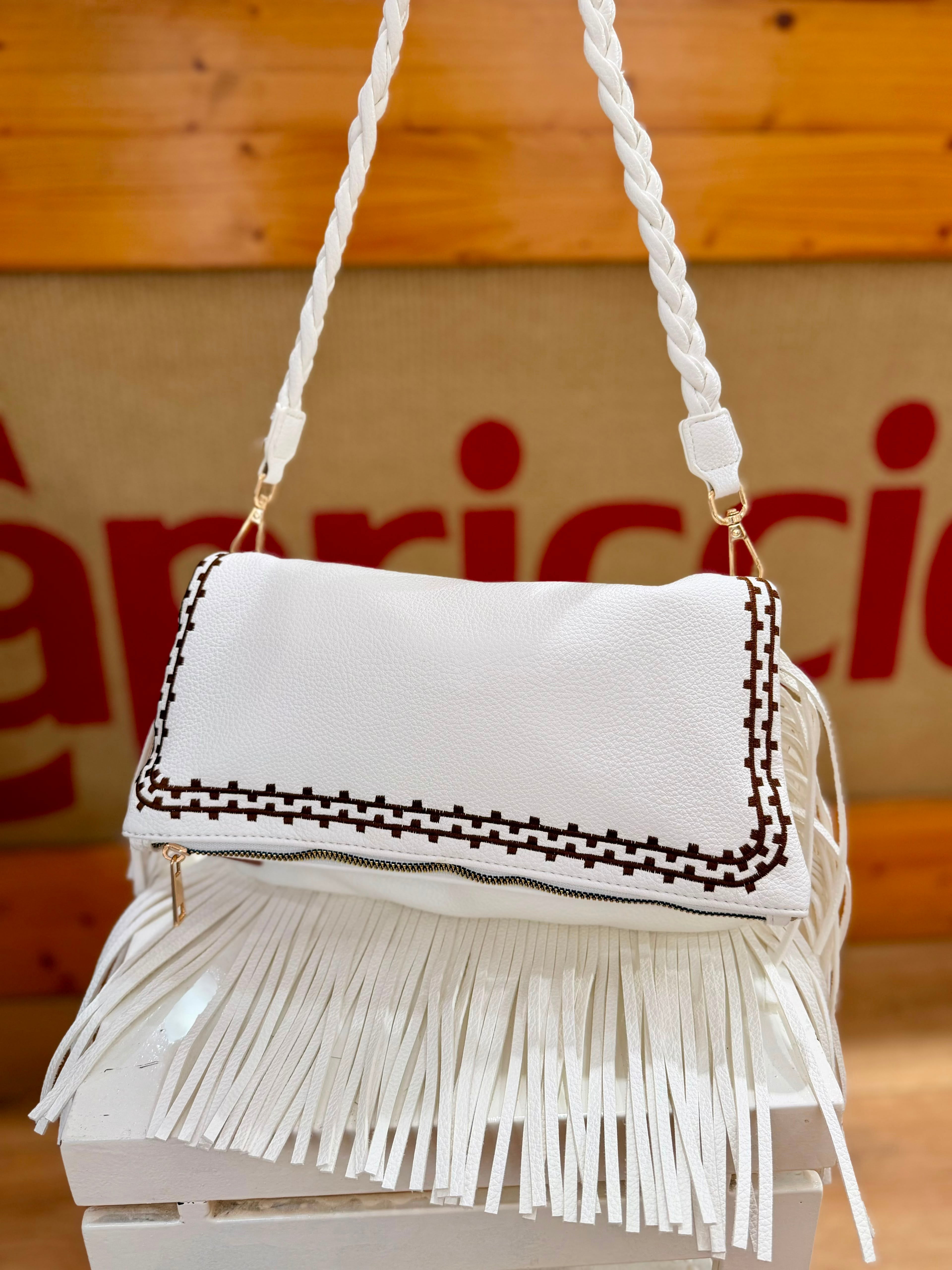 Borsa a mano bianca con frange