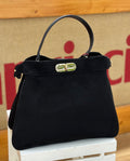 Borsa a mano in ecopelle e velluto nero