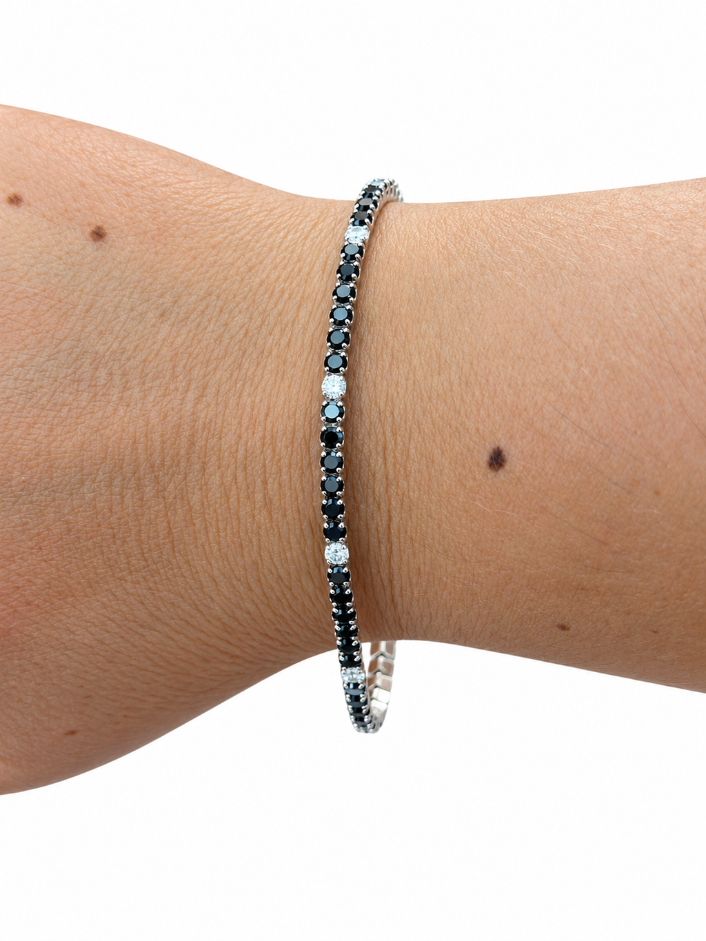 Bracciale tennis nero e bianco in Argento 925