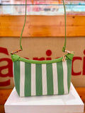 Borsa tracolla a righe beige e verde in tessuto