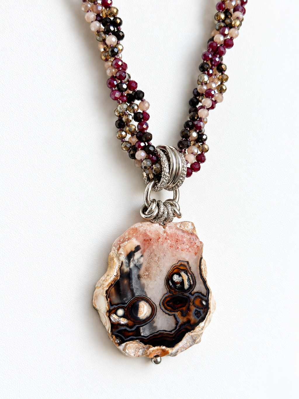 Collana artigianale torchon viola grigio con Agata naturale
