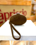 Mini bag in velluto marrone con rifiniture dorate