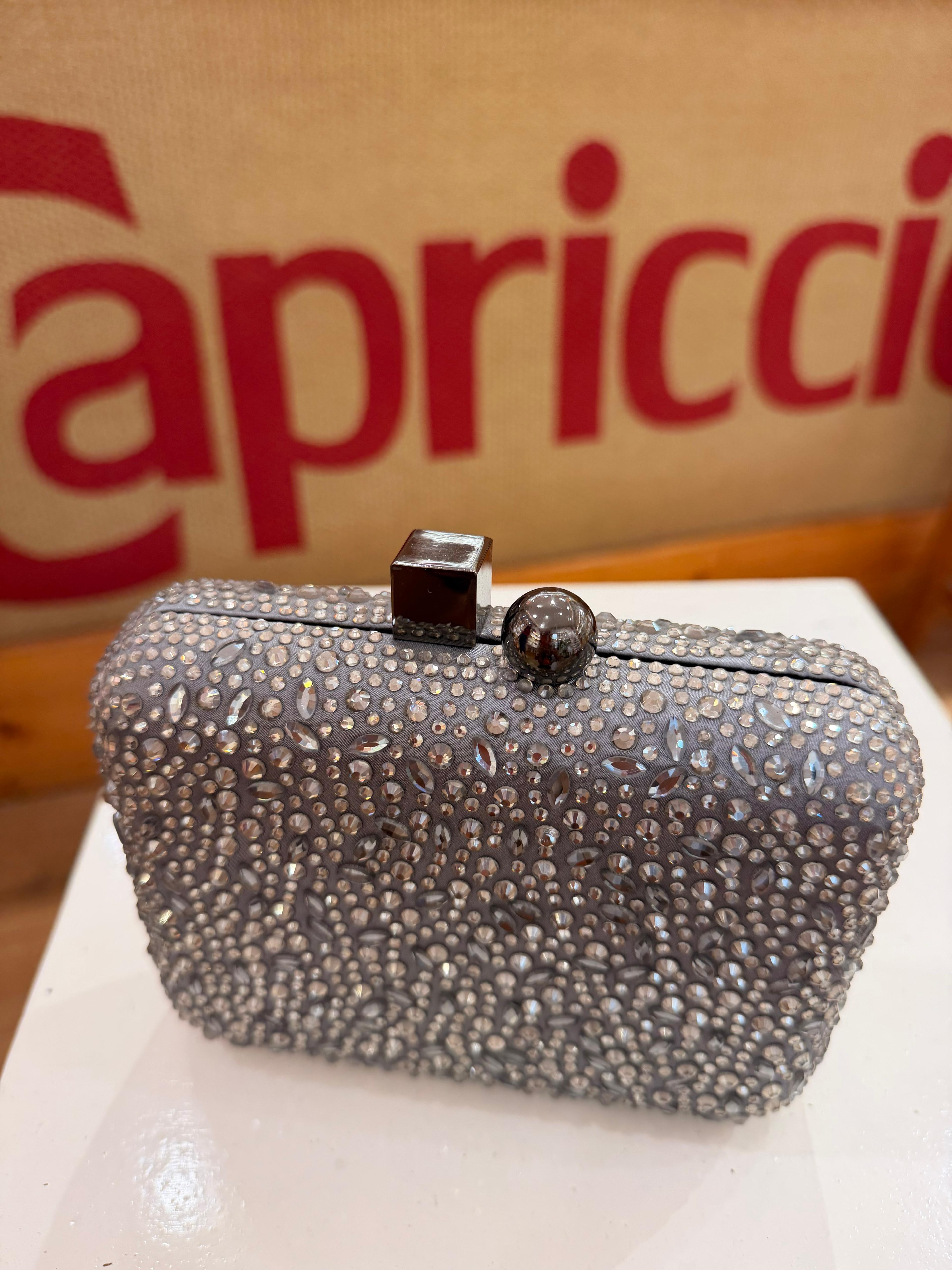 Borsa pochette con strass grigio