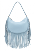 Borsa Hobo "Azzurro Polvere" in EcoPelle con Frange e Manico Intrecciato