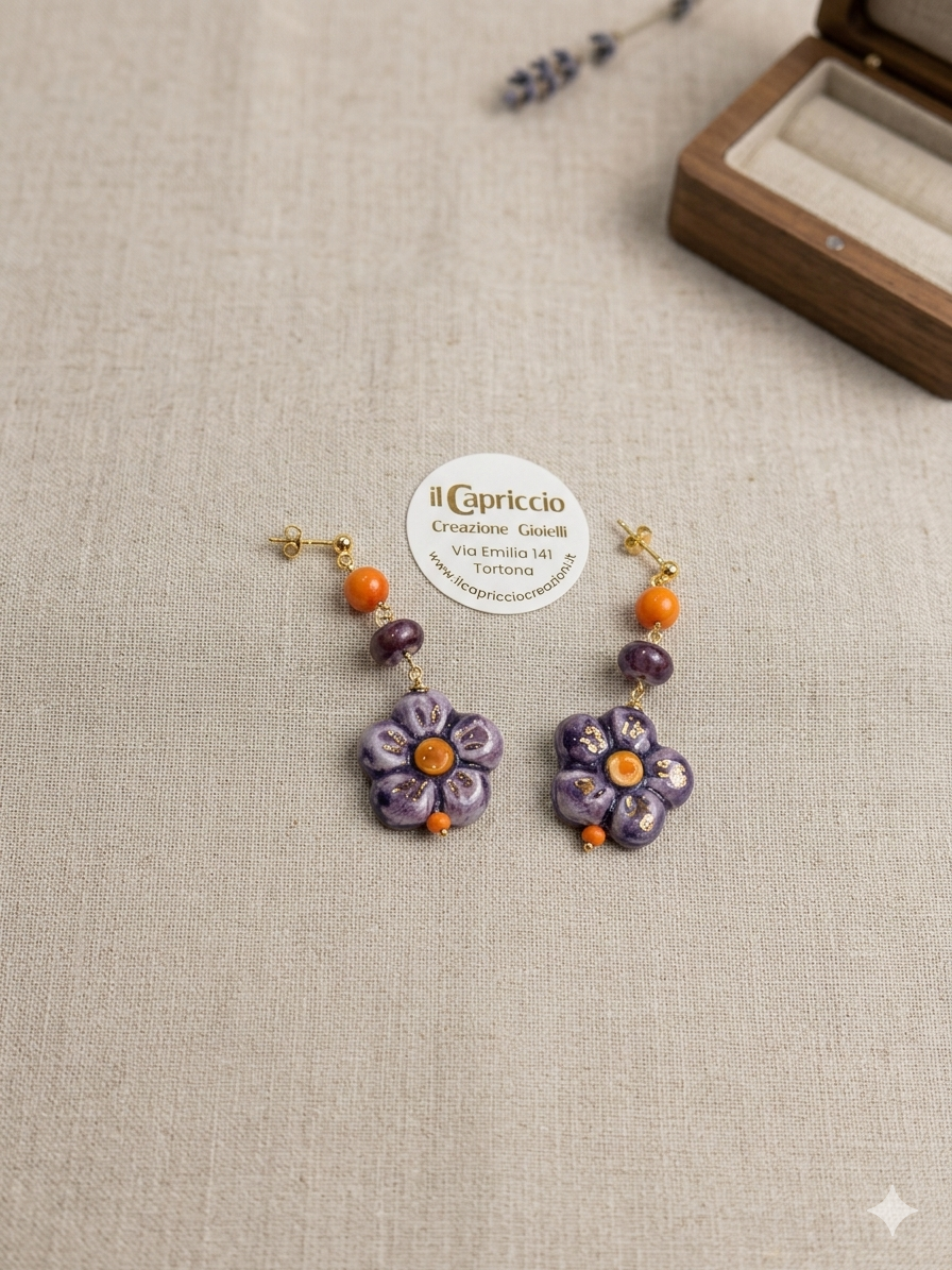 Orecchini Pendenti "Flora" in Ceramica di Caltagirone e Argento 925