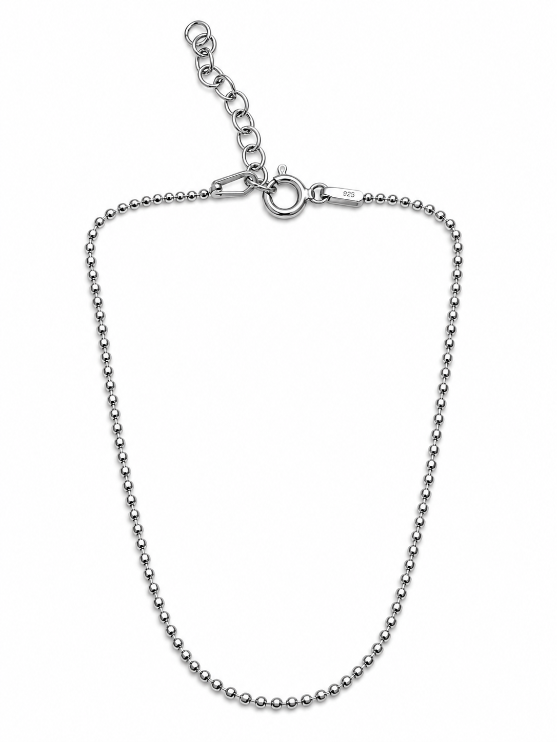 Bracciale in Argento 925 con catena a pallini piccoli sfaccettati, chiusura e allungo