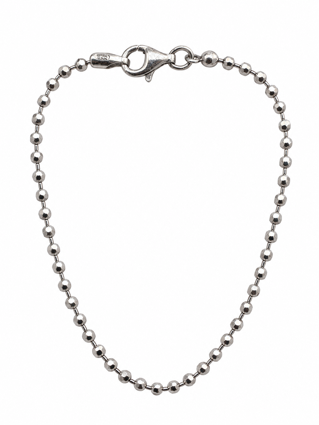 Bracciale in Argento 925 con catena a pallini sfaccettati e chiusura a moschettone