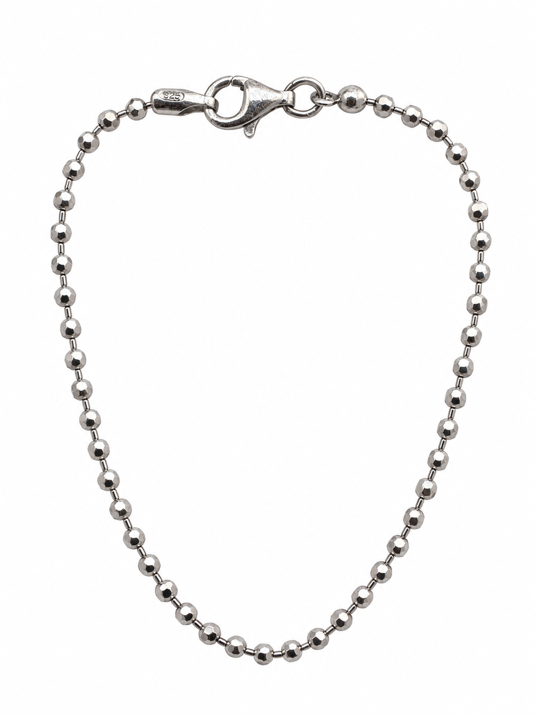 Bracciale in Argento 925 con catena a pallini sfaccettati e chiusura a moschettone