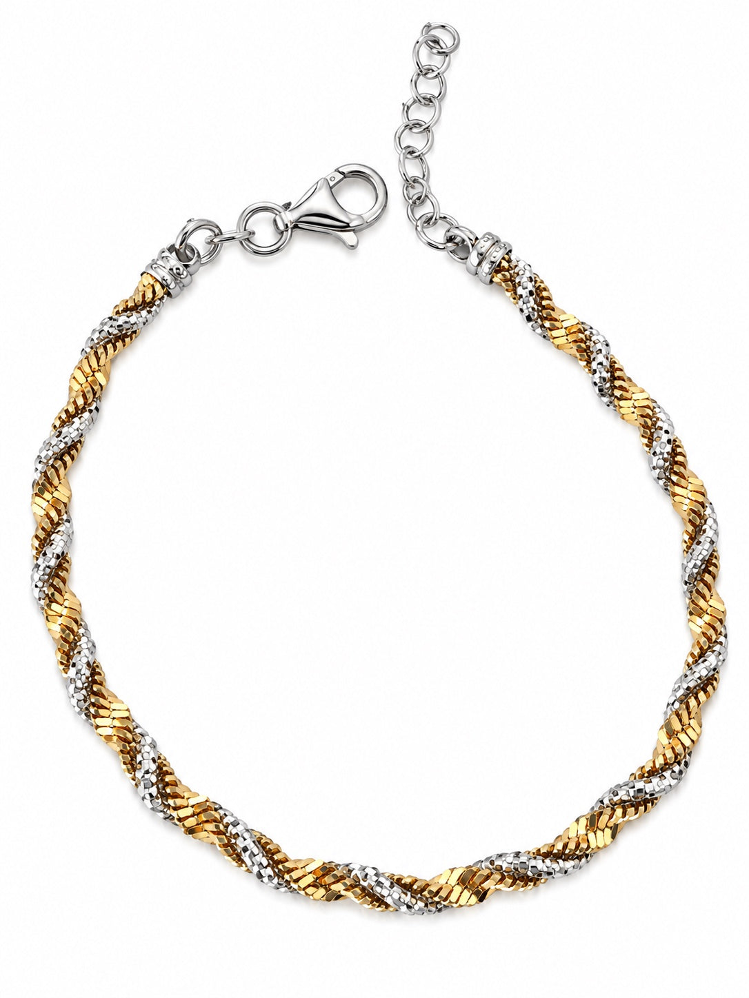 Bracciale bicolor con catena diamantata intrecciata in Argento 925 su sfondo bianco