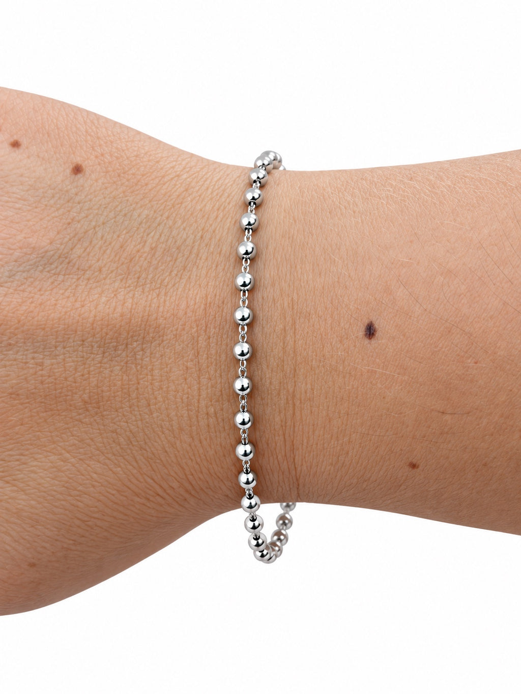 Bracciale boule e catena in Argento 925 indossato al polso