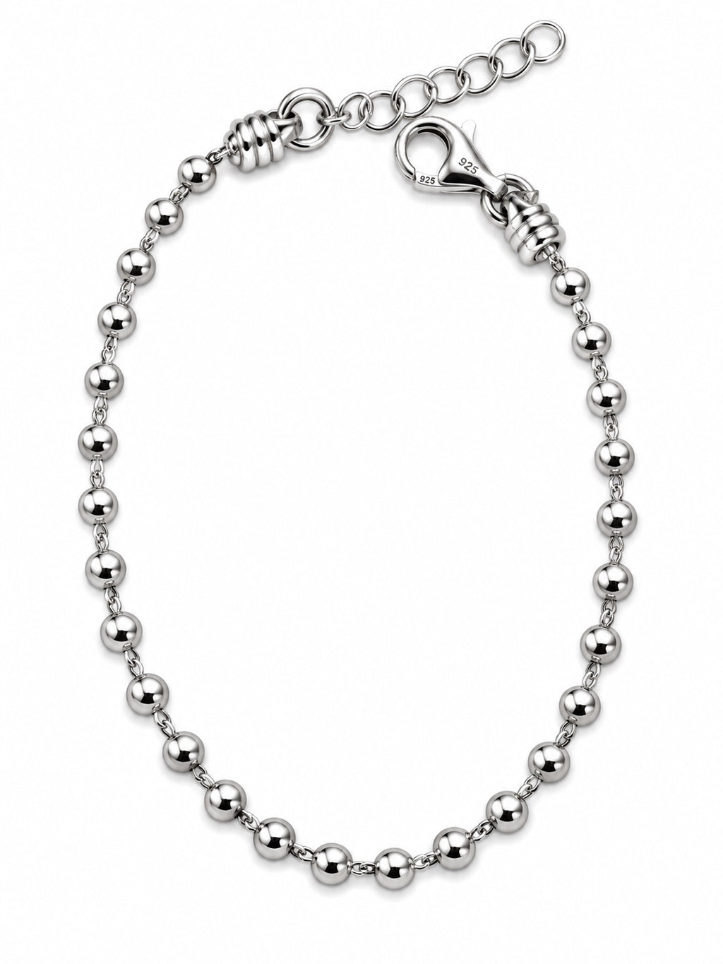 Bracciale boule e catena in Argento 925 con chiusura e allungo