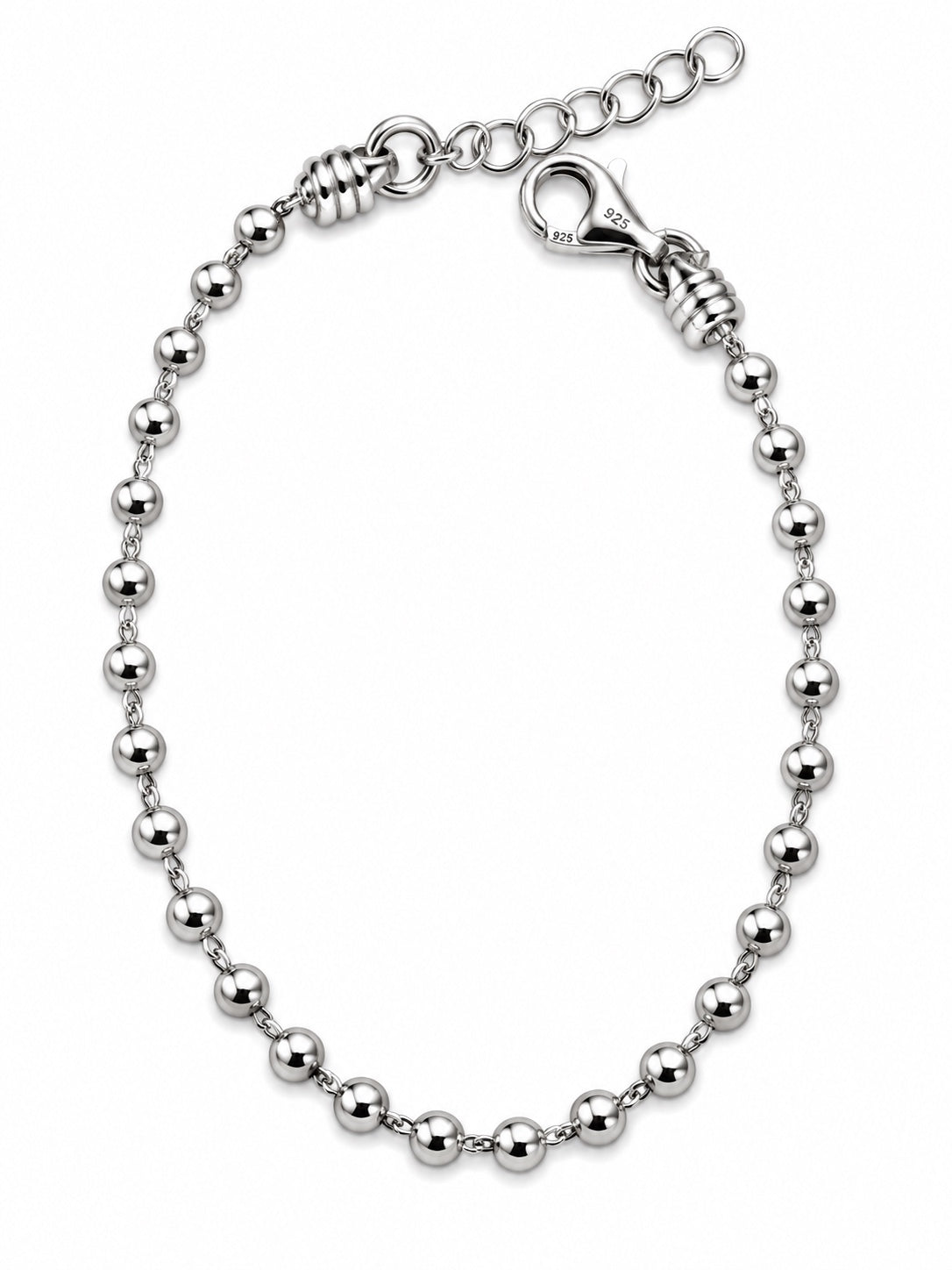 Bracciale boule e catena in Argento 925 con chiusura e allungo
