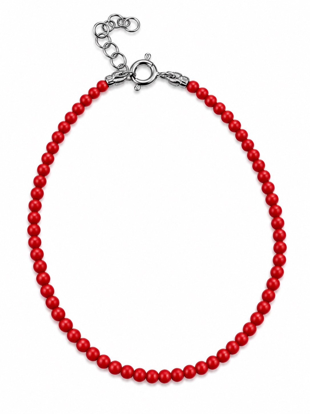 Bracciale boule mini in corallo di bambù con chiusura e allungo in Argento 925