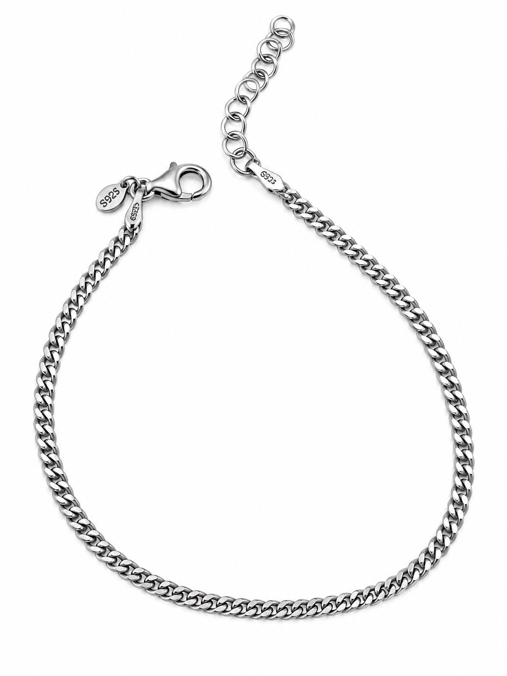 Bracciale catena groumette 2 mm in Argento 925 con chiusura e allungo