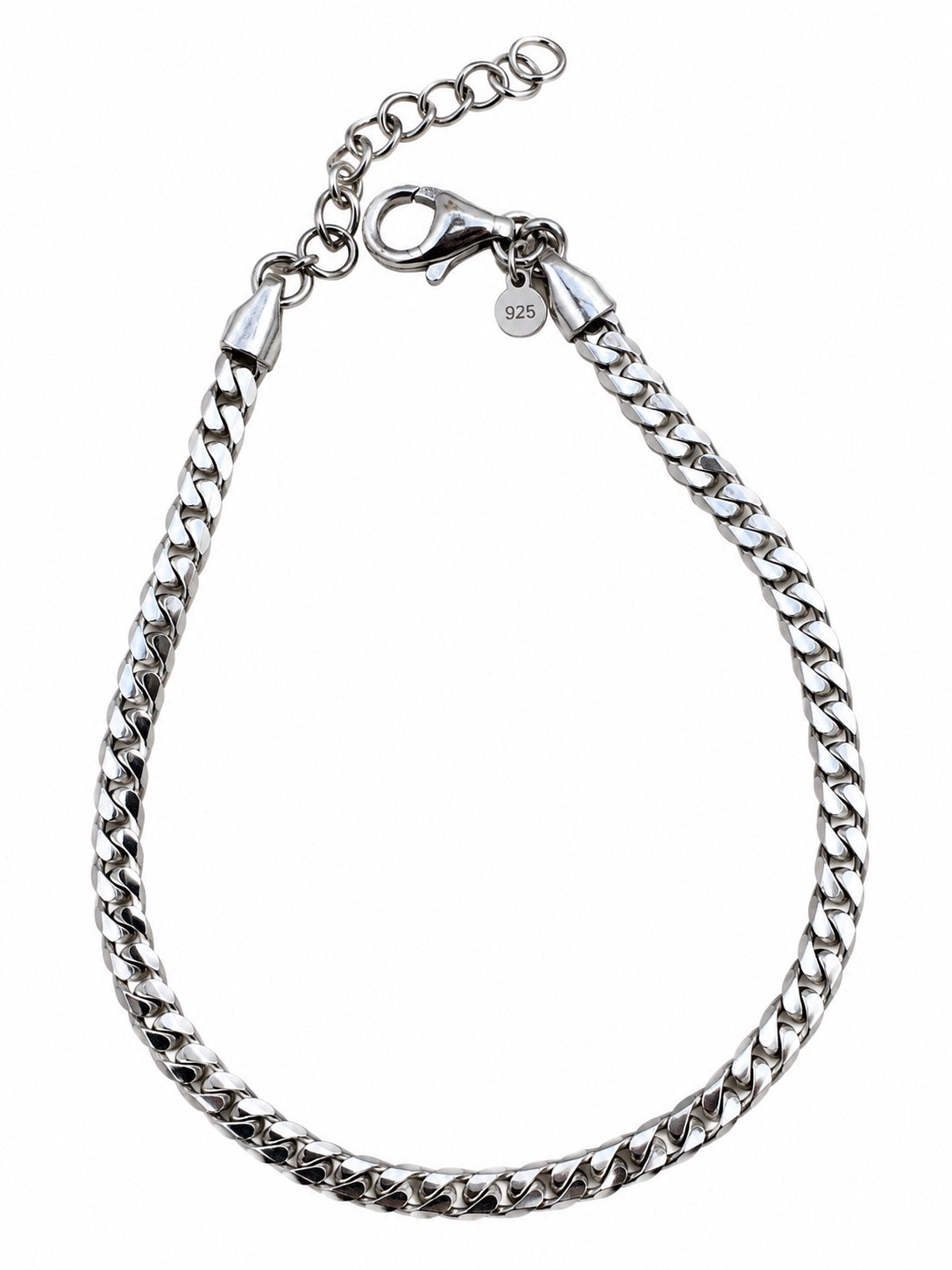 Bracciale catena groumette in Argento 925 con chiusura e allungo