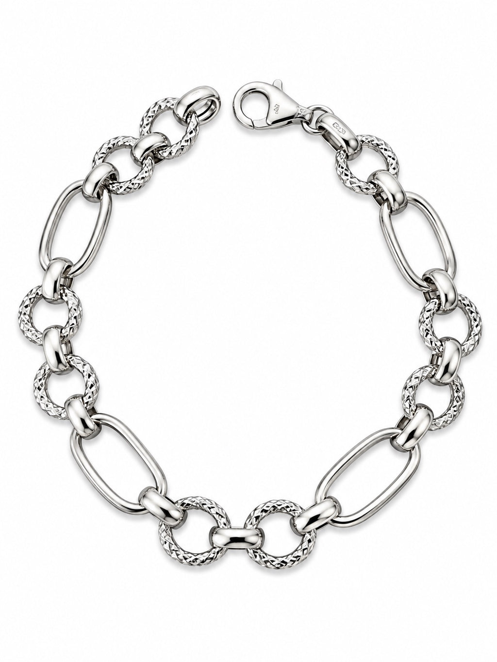 Bracciale catena liscia e martellata in Argento 925 su sfondo bianco