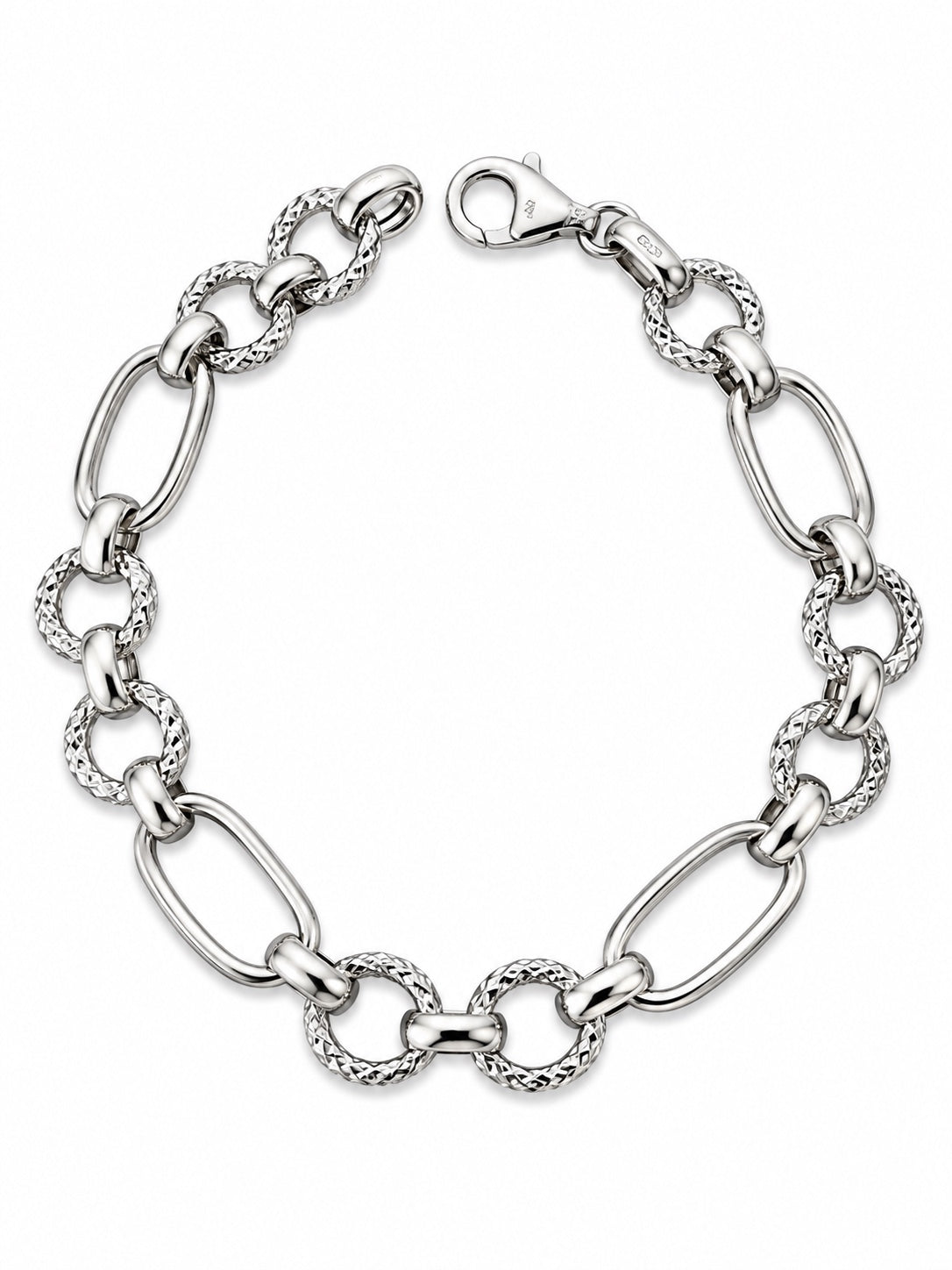 Bracciale catena liscia e martellata in Argento 925 su sfondo bianco