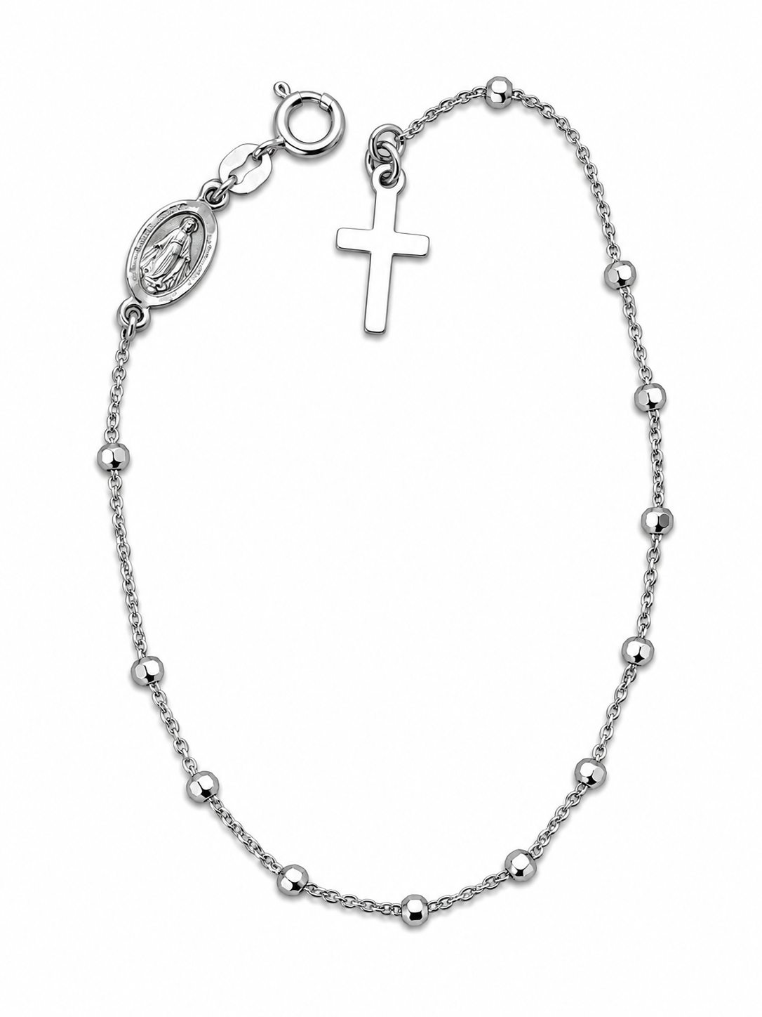 Bracciale catena rosario in Argento 925 con medaglia e croce