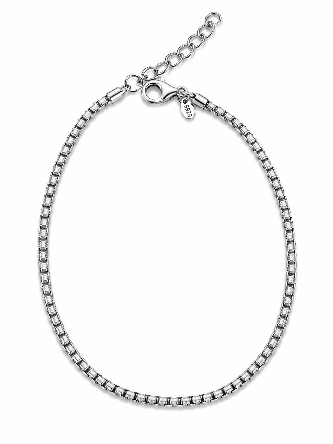 Bracciale catena veneziana spessa 2 mm in Argento 925 con chiusura e allungo