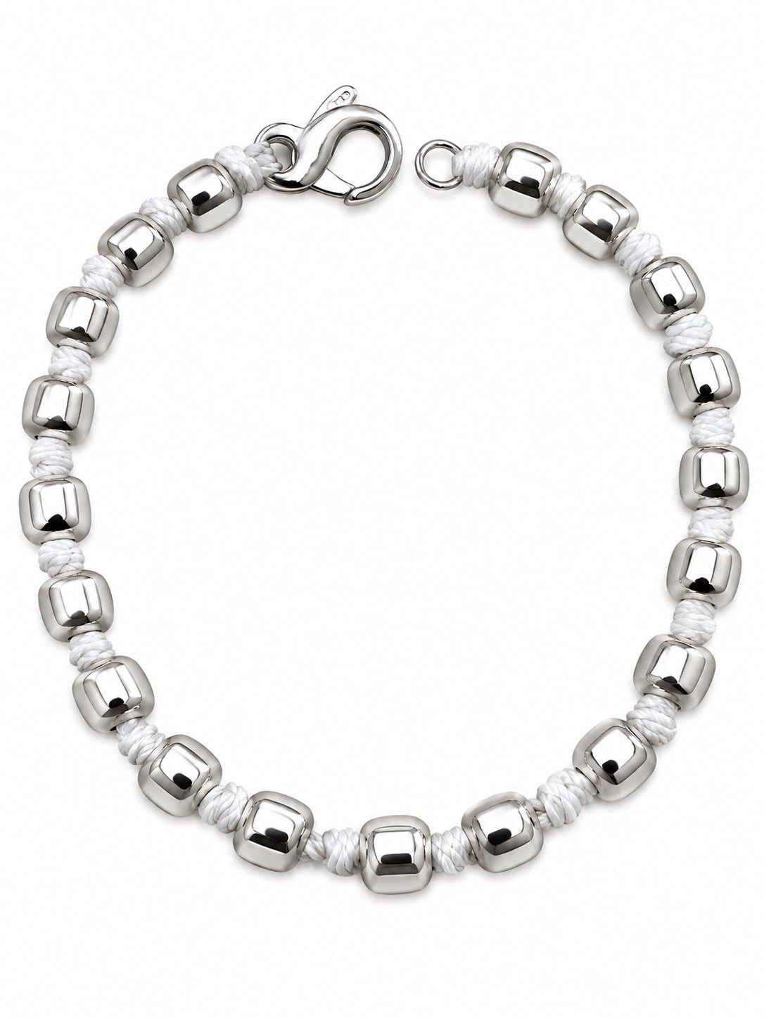 Bracciale cordino bianco con pepite in Argento 925 su sfondo bianco