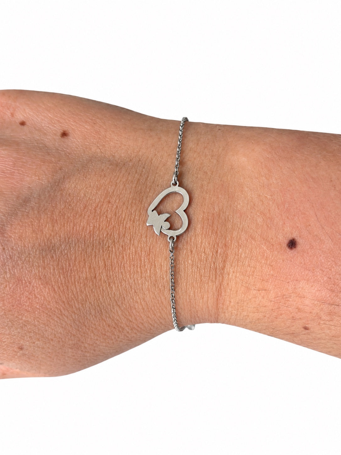 Bracciale catena con cuore e angioletto in Argento 925 indossato