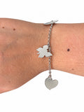 Bracciale catena roló con ciondoli cuori e farfalle in Argento 925 indossato