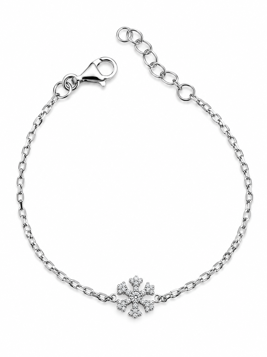 Bracciale con fiocco di neve in Argento 925 e zirconi su fondo bianco
