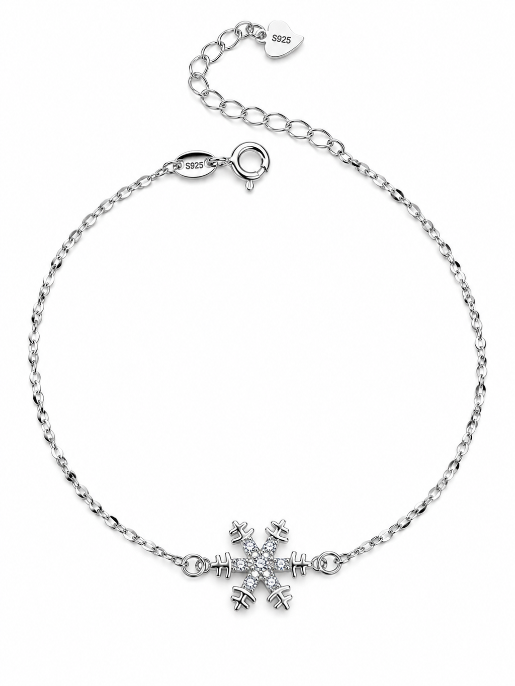 Bracciale in Argento 925 con fiocco di neve centrale e zirconi, chiusura e allungo