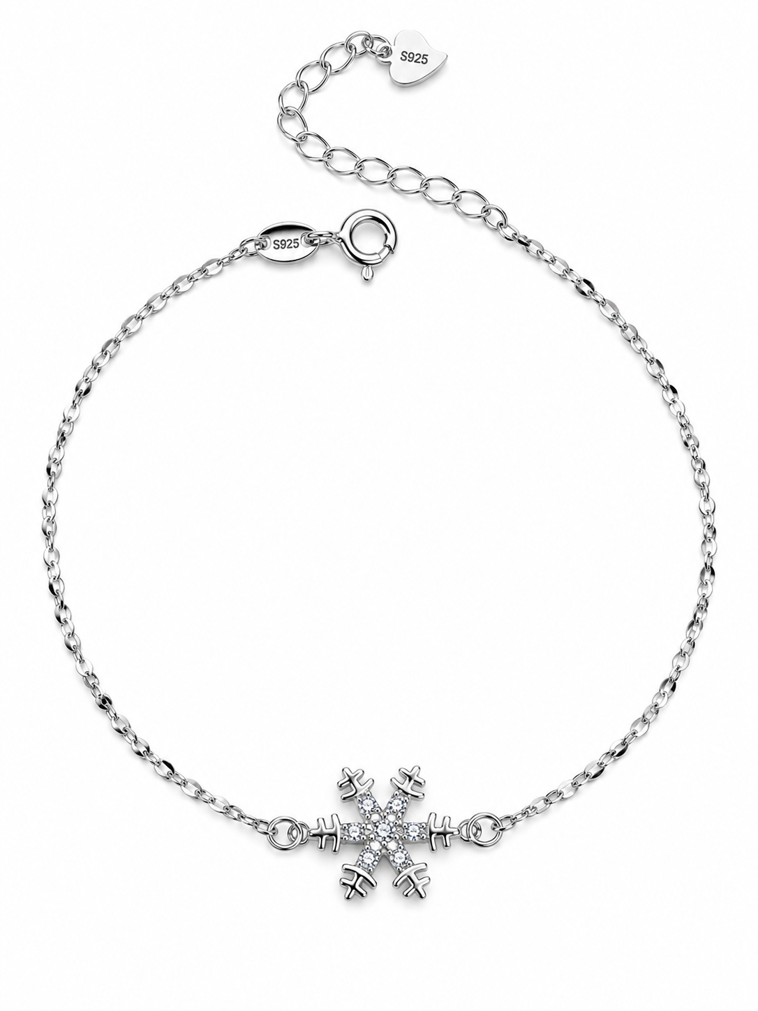 Bracciale in Argento 925 con fiocco di neve centrale e zirconi, chiusura e allungo