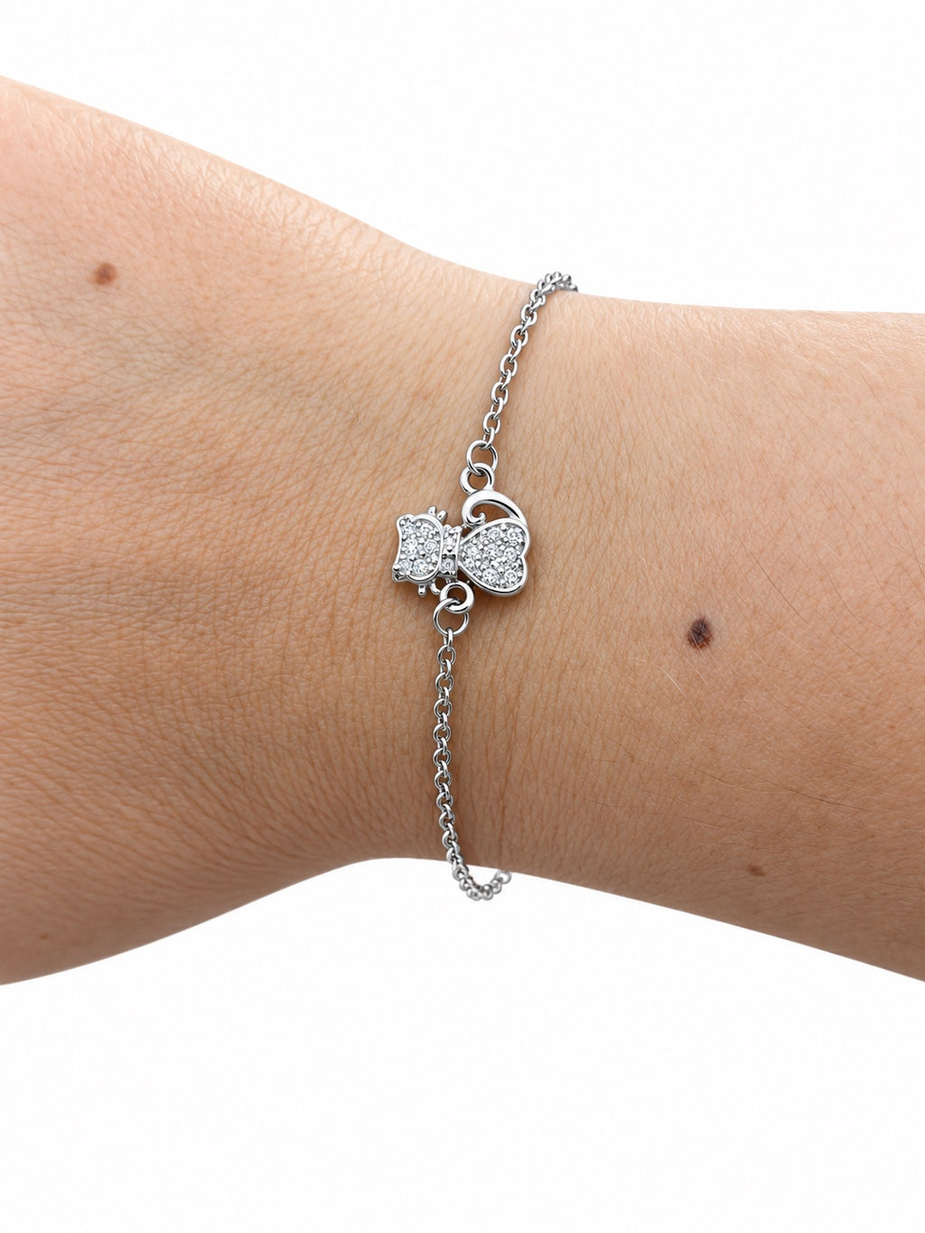 Bracciale gatto con zirconi in Argento 925 indossato al polso